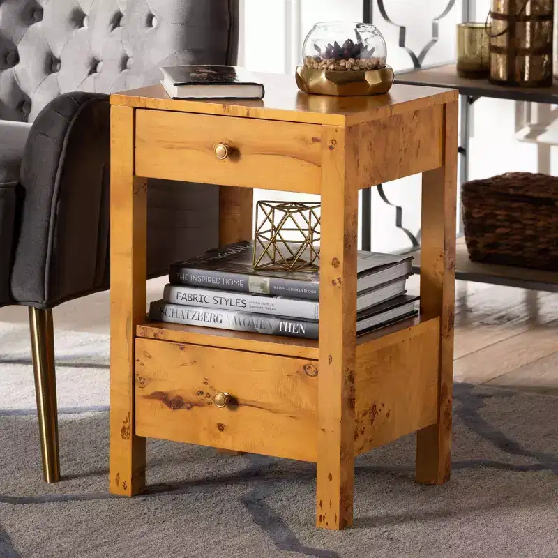 Burl Wood 2-Drawer Nightstand - Light Mappa Burl