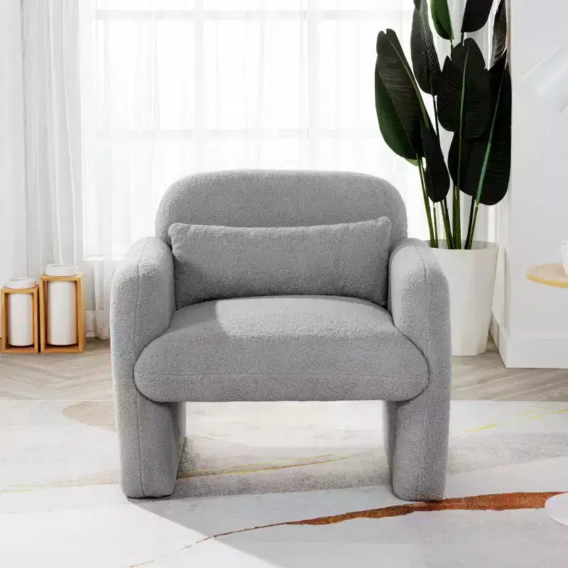 Modern Accent Chair with Teddy Fleece Upholstered Armchair, Lounge Single Sofa with Pillow for Living Room, Bedroom, Office
