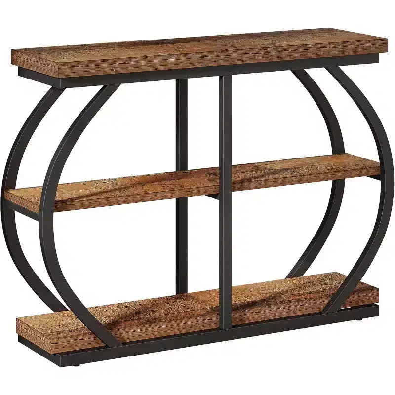 Lantine 41.3 Industrial 3-Tier Entryway Table with Arched Metal Frame and Storage Shelves