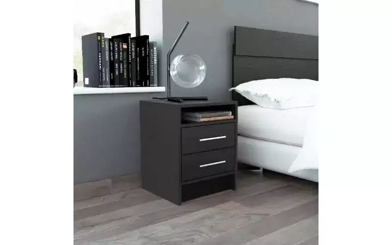 TUYOHW Modern 2-Drawer Nightstand, Compact Small Side Table for Bedroom Living Room, Storage End Table with Metal Handles