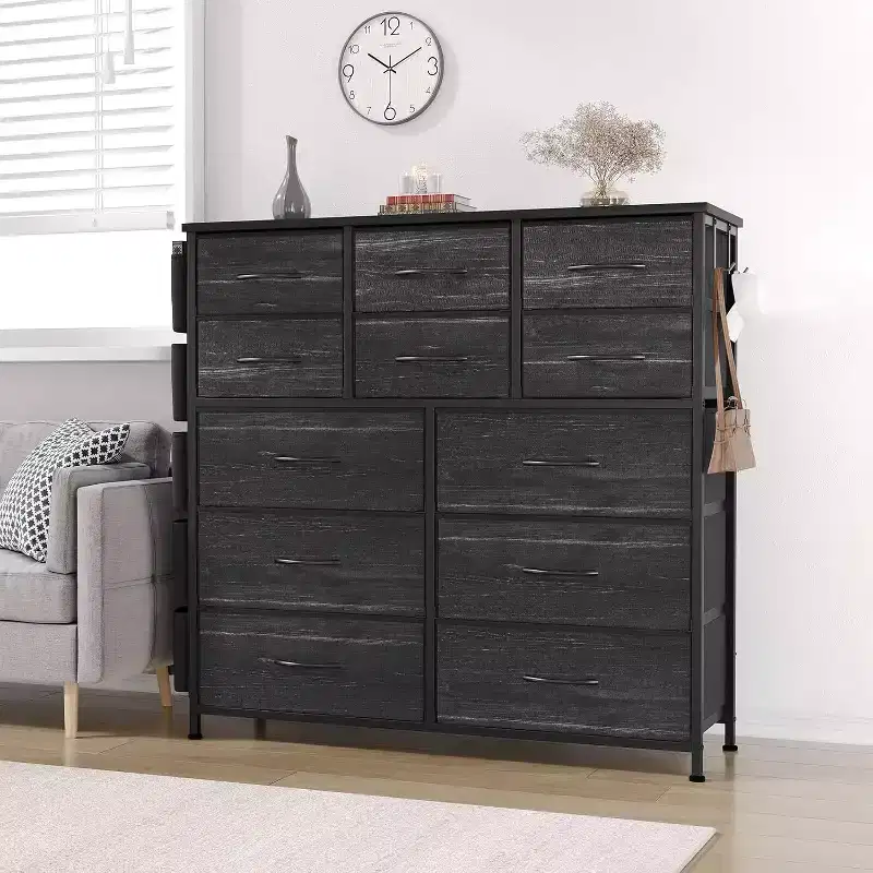 COZONY 12-Drawer Dresser with 5 Side Pockets & 2 Hooks  Storage Organizer with Metal Frame & Wooden Top for Bedroom, Closet & Living Room