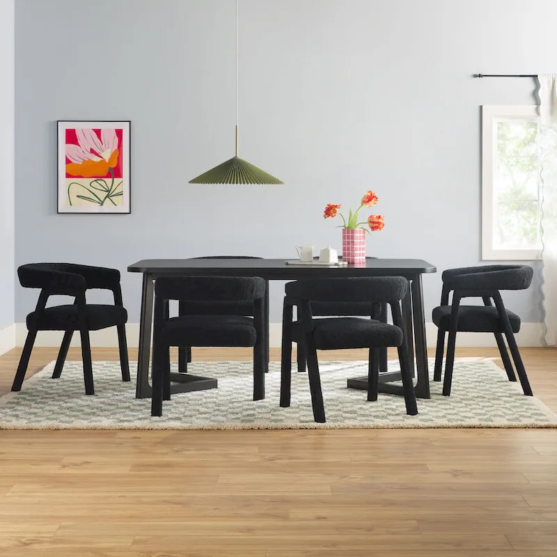 Solid Wood Dining Table w/ Full Fabric Chairs