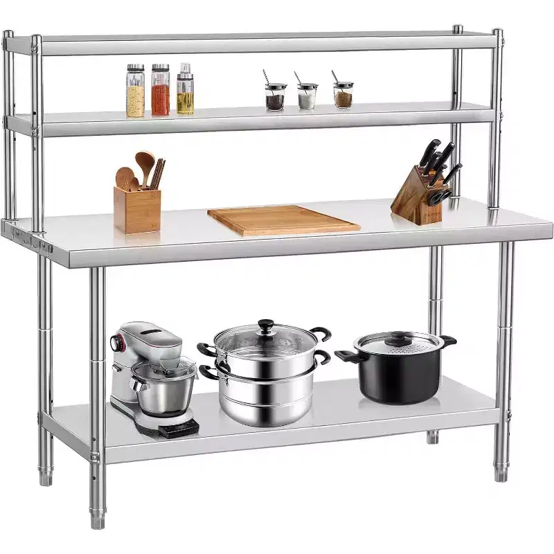 430 Stainless Steel 4-Tier Commercial Prep Table with Hooks 48''W x 24''D Adjustable Shelves