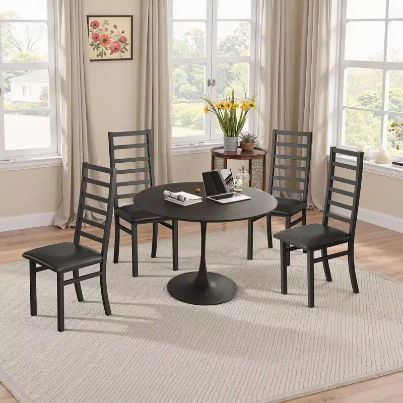 MAYEERTY Metal Dining Chairs Set of 4 Steel Legs and PU Leather Seats High Back Armless for Living Room Kitchen Black