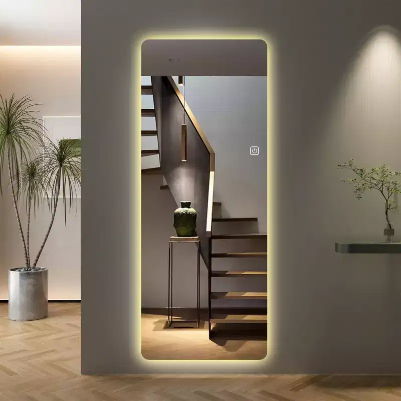 Full Length LED Vanity Mirror with Lights, Dimmable 3-Color Modes, Floor or Wall Mounted, Modern Bedroom Makeup Mirror-Panipeachy