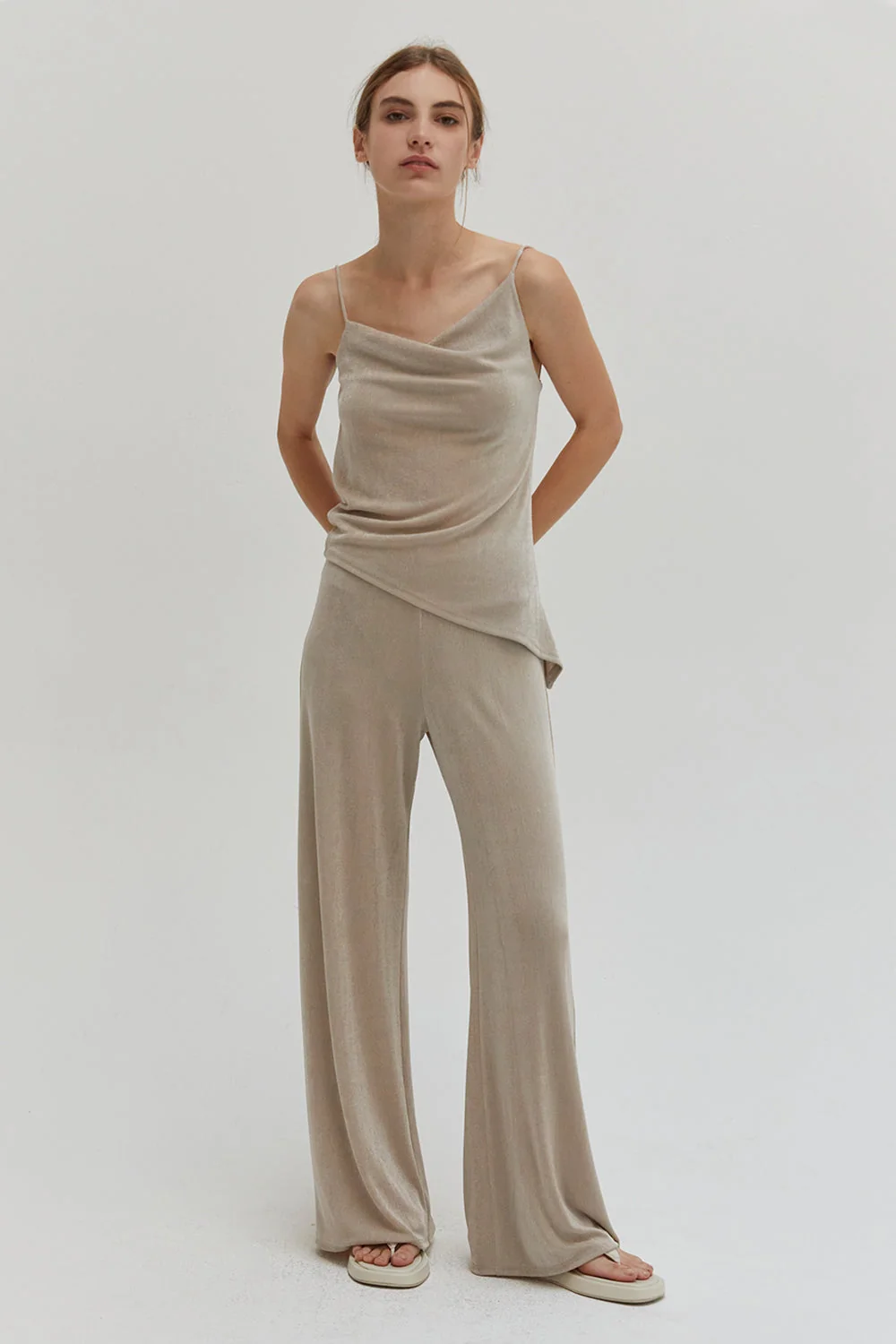 High Waisted Wide Leg Slinky Knit Easy Pants