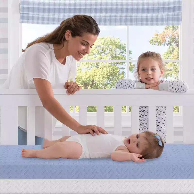 Delta Children 4 Breathable Mini Baby Crib Mattress with Cloud Core - Greenguard Gold Certified: Firm Feel, Hybrid Design, Non-Quilted Cover