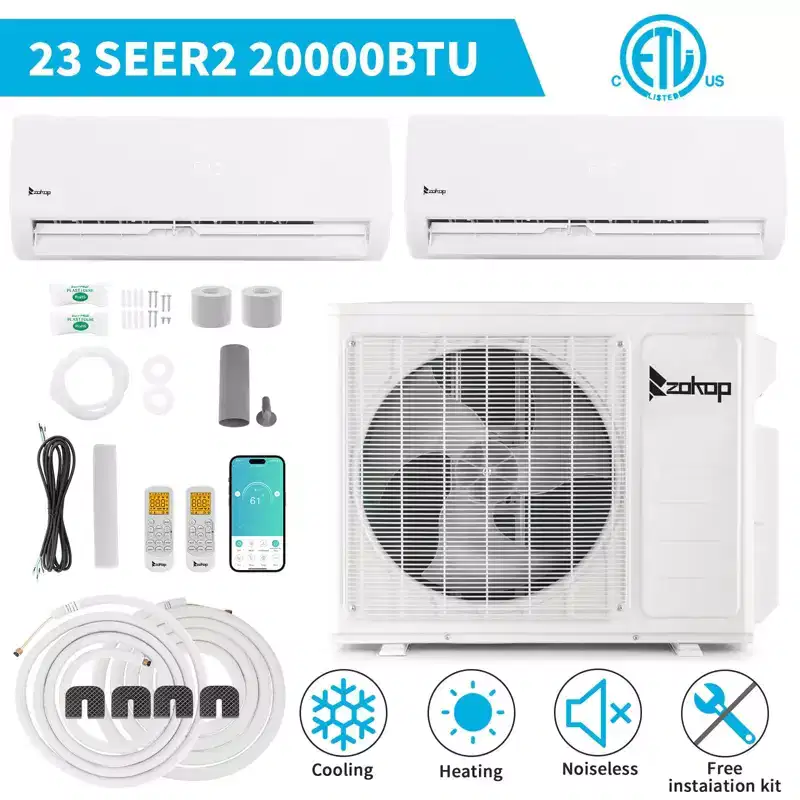 Karl Home 2-Zone 20000 BTU 20 SEER2 Mini Split Air Conditioner with Heat Pump (9K+12K)