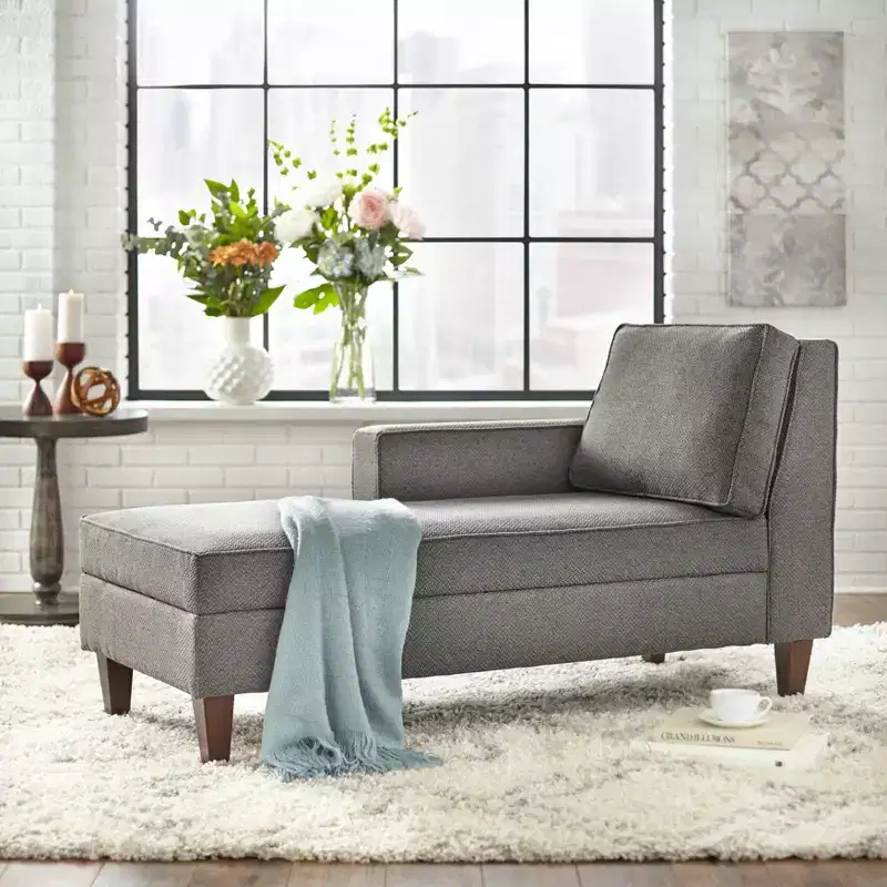 Storage Chaise Lounge with Hidden Compartment, Gray Linen