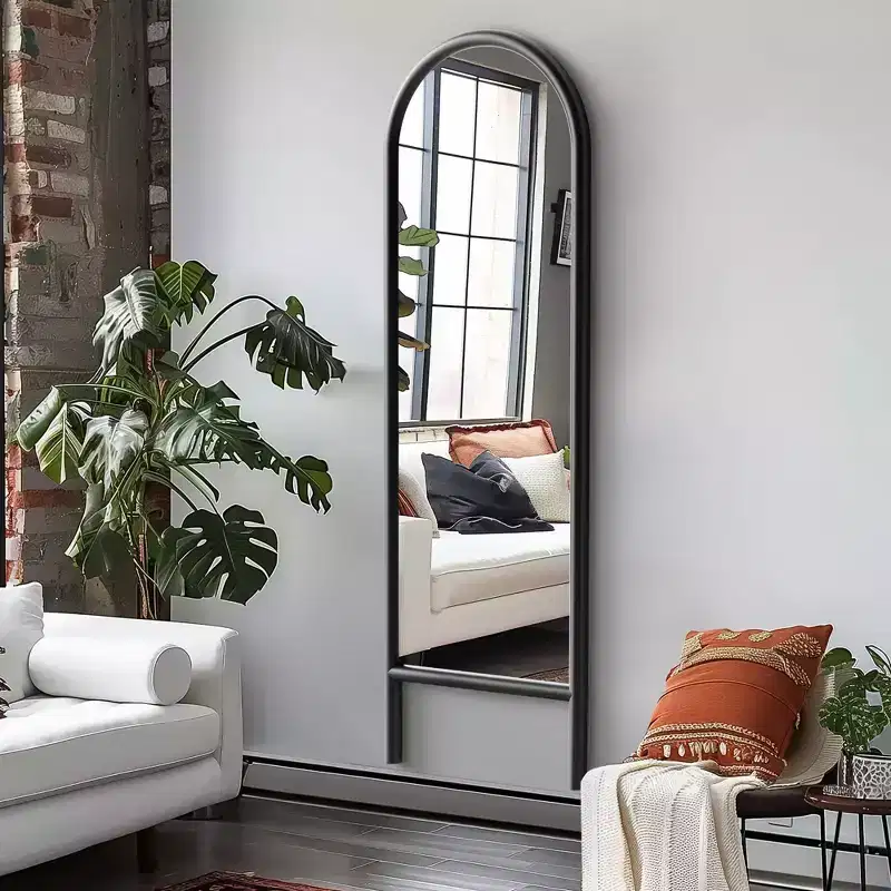 21 in. W x 64 in. H Ladder-Style Arched Solid Wood Framed Mirror in Black