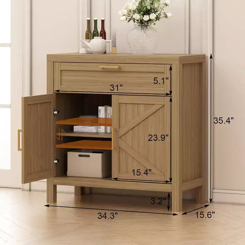 MDF & Metal Buffet Sideboard Cabinet 34.3''W x 35.4''H x 15.6''D