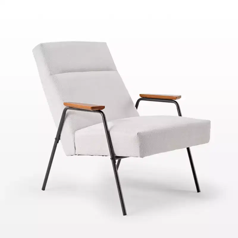 Upholstered Lounge Chair with Armrest, 120° Tilt & High-Density Foam Cushion, White Flannel