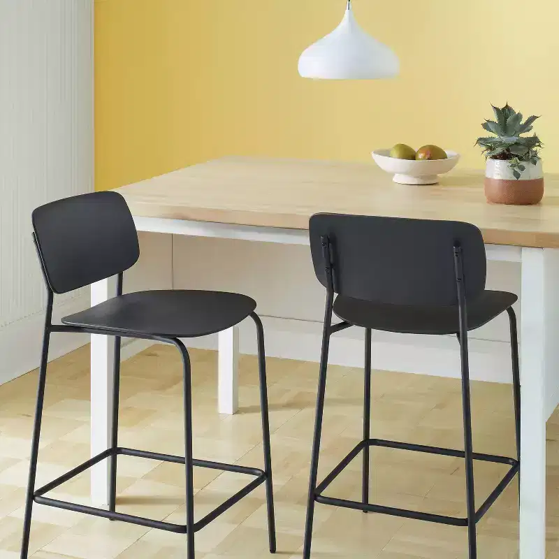 Set of 2 24" Molded Plastic with Metal Base Counter Height Barstool with Footrest Black - Room Essentials™