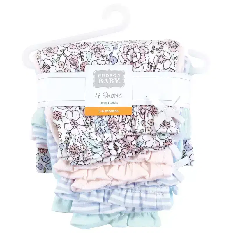 Hudson Baby Infant Girls Shorts Bottoms 4-Pack, So Pretty Flower