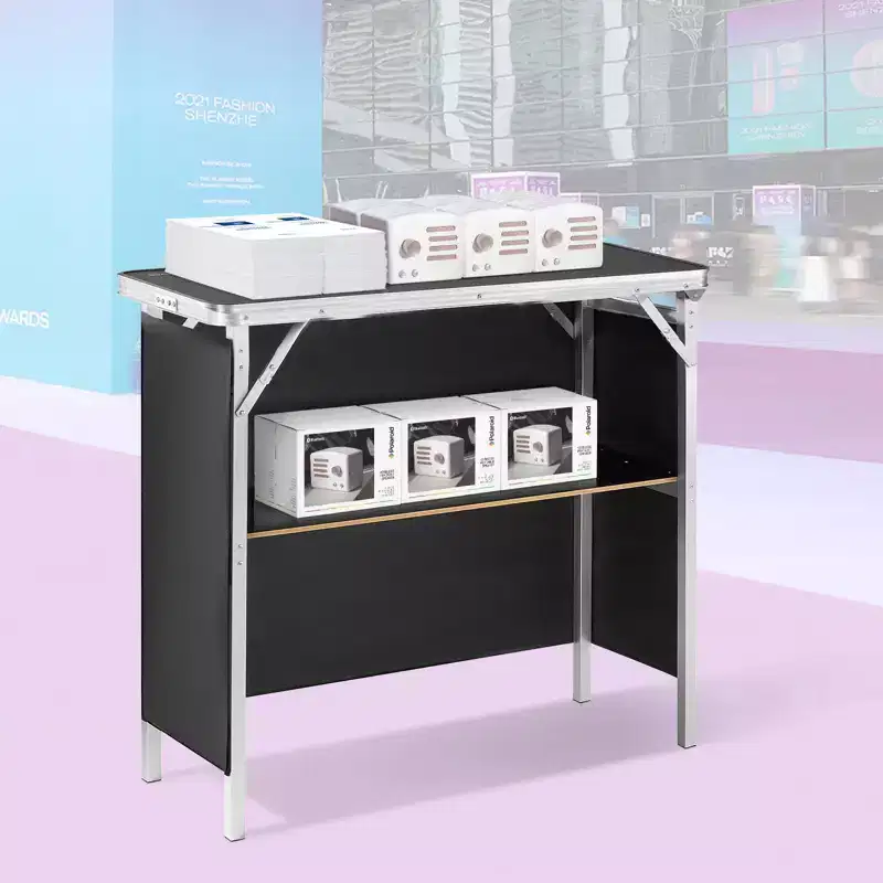 VEVOR Folding Portable Bar Table, Tradeshow Podium Table for Indoor, Outdoor, Party, Picnic, Exhibition, Includes Carrying Case, Black
