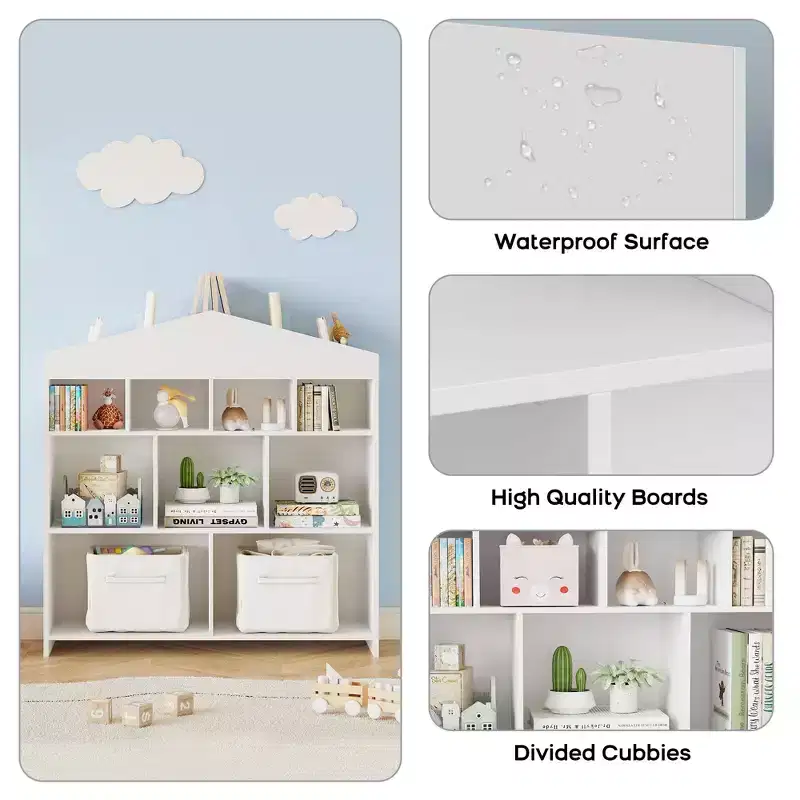 9 Storage Cabinets Kids Storage Shelf, White, Safe Anti-Tilt Bookcase for Kids Room, Playroom
