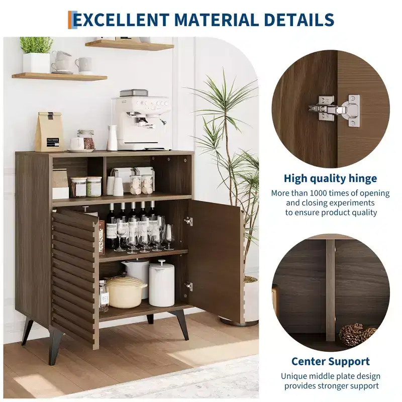28 Inch Fluted Sideboard Buffet Cabinet, Slim Wood Storage Cabinet with Adjustable Shelves & Doors for Kitchen, Dining Room, Apartments