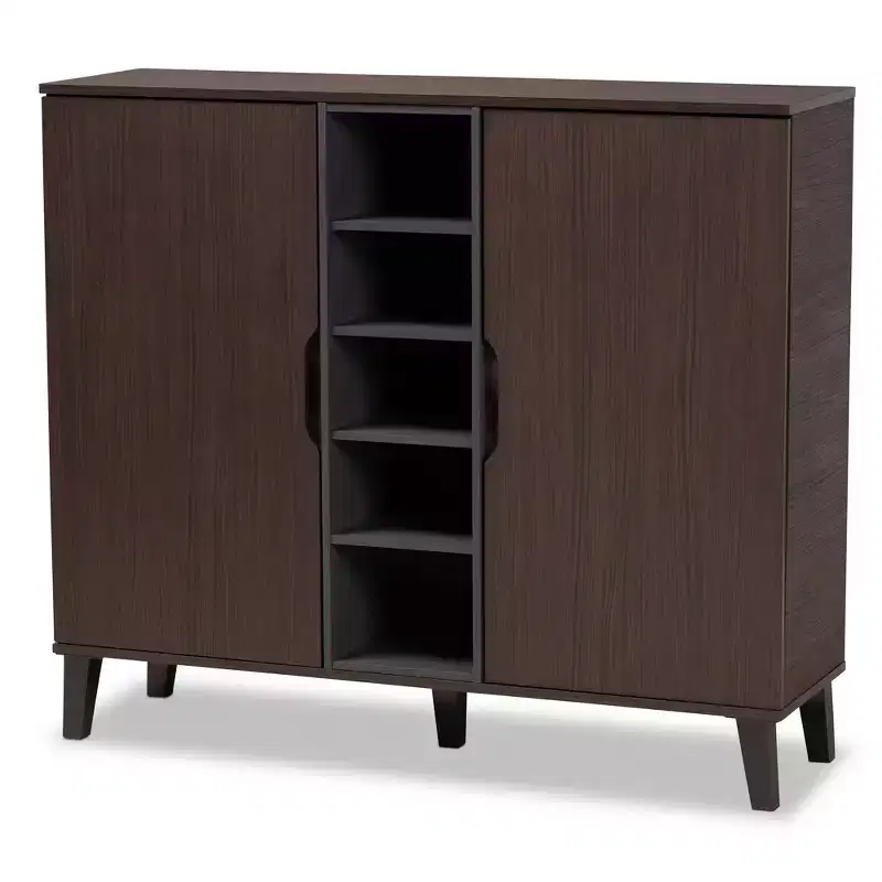 2 Door Idina Mid-Century Wood Shoe Cabinet - Baxton Studio