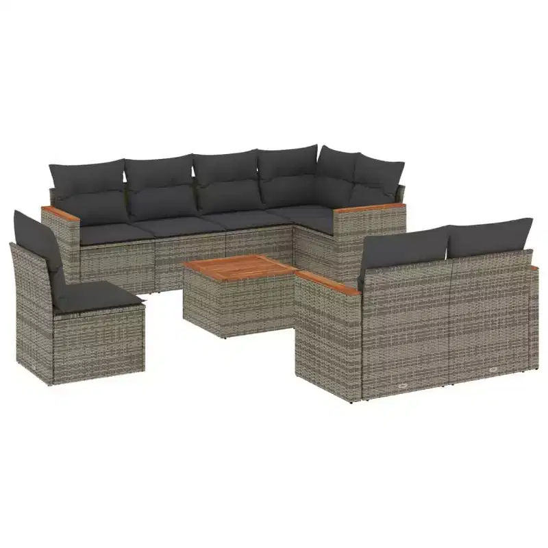 vidaXL 9 Piece Patio Sofa Set with Cushions Poly Rattan, Modular Outdoor Sectional Conversation Set, Multiple Colors and Models