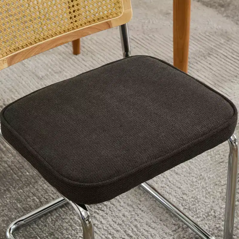 2Pcs Modern Dining Chairs with Linen Seat, Rattan Back & Chrome Base