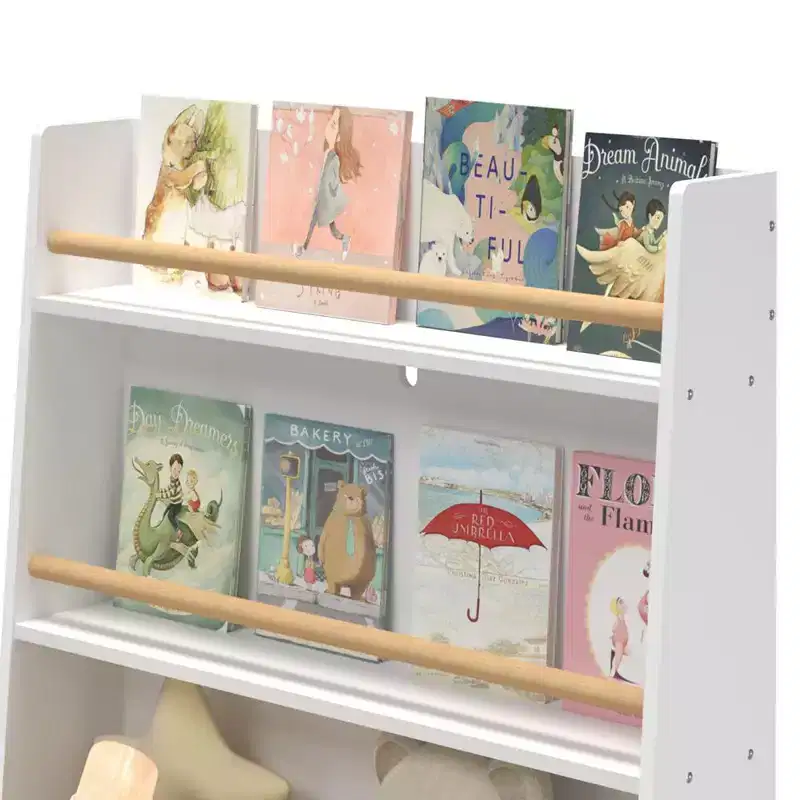 Kids Bookshelf with Toy Organizer, 3-Tier Wood Child Book Shelf, Toy Storage Organizer with Legs, Kids Bookcase for Children's Room, Nursery White