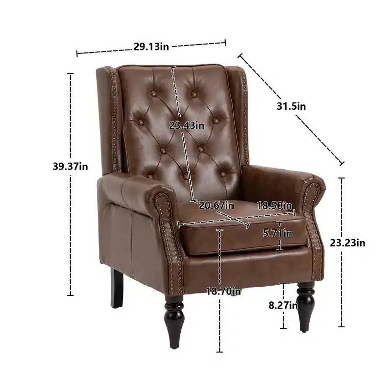 Wood Frame Armchair, Sturdy Wood Legs, Living Room Bedroom, Black PU