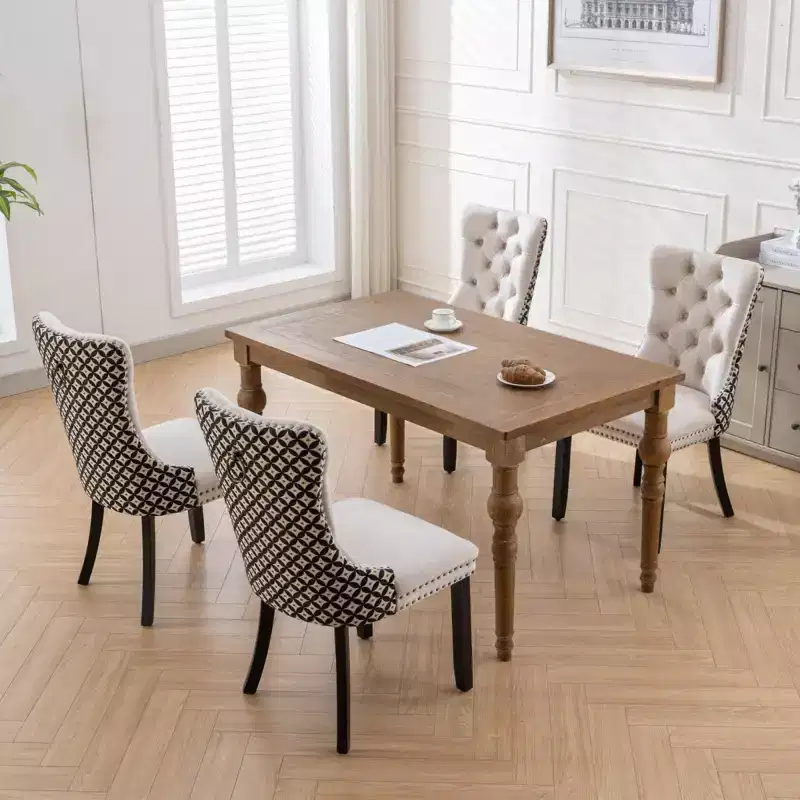 2-piece set Black Classic Velvet Dining Chairs Tufted Solid Wood Contemporary Velvet Upholstered Dining Chair with Wood Legs Nailhead