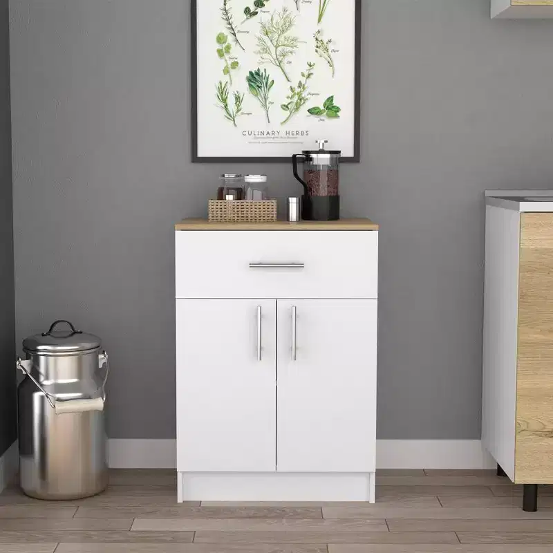 Okak Pantry Organizer Cabinet, Storage Cabinet with One Drawer, Two Interior Shelves, Cabinet for Enterway, Living Room, White