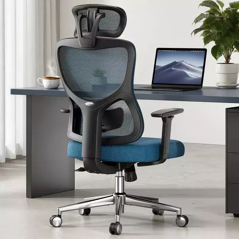 Ergonomic Mesh Home Office Chair - With Headrest, Adjustable Lumbar Support & 3D Armrests (Blue)