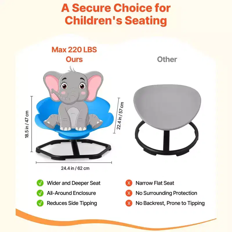 Kids Sensory Spinning Swivel Chair Cylinder Sit and Spin Seat with Metal Base 220 lbs Blue