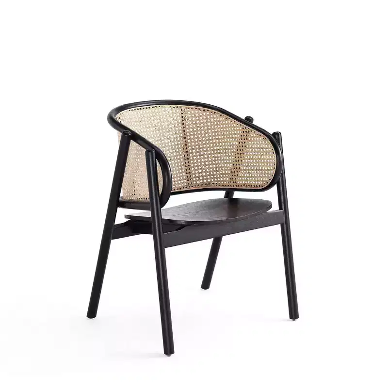 Manhattan Comfort Versailles Wood Armchair Black/Cane - Manhattan Comfort: Rattan Accent, No Assembly Required