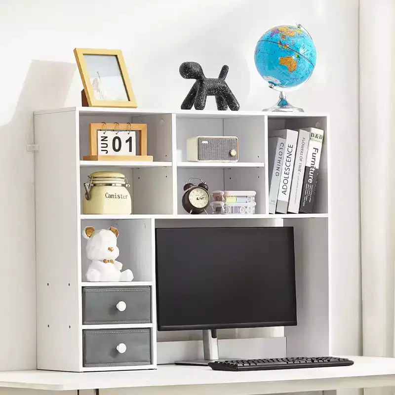Desktop Bookshelf, 3-Tier Desktop Storage Organizer, 37 X 10 X 31.1 Office Storage Rack Wood Display Shelf