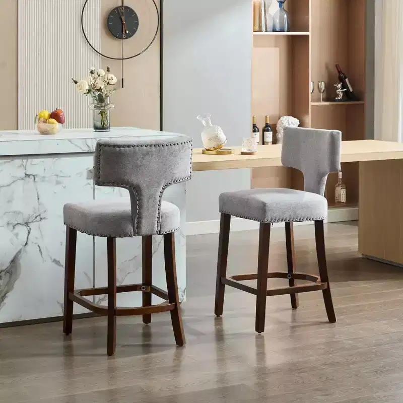 sumyeg Set of 2 Mid-Century Counter Stools with Curved Back and Upholstered Seat