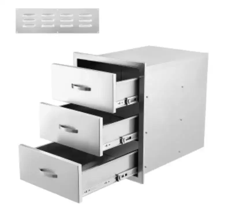 Stainless Steel 3-Drawer Cabinet with Ventilation Panels