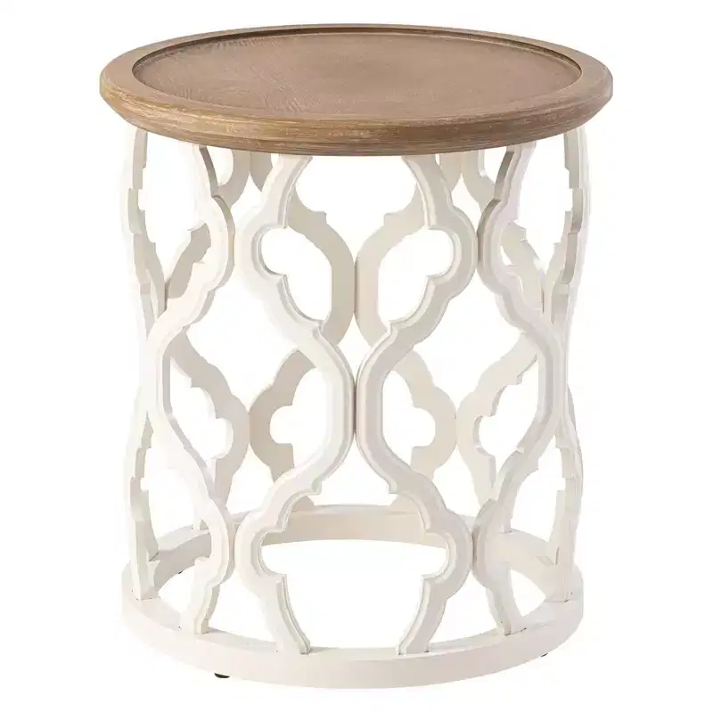 COZAYH Rustic Round End Table with Wood Tray Top Side Table for Living Room or Bedroom Small Furniture Piece 17.75 x 20 Inches, White