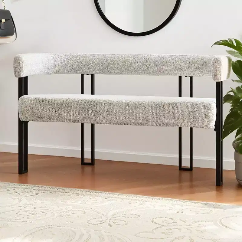 Modern 49 Bench with Backrest and Armrests, Stylish Dining Bench, Loveseat with Metal Frame, Accent Seat for Living room