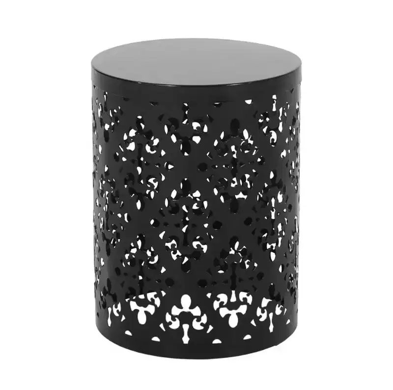 Cylindrical Metal Side Table with Black Finish