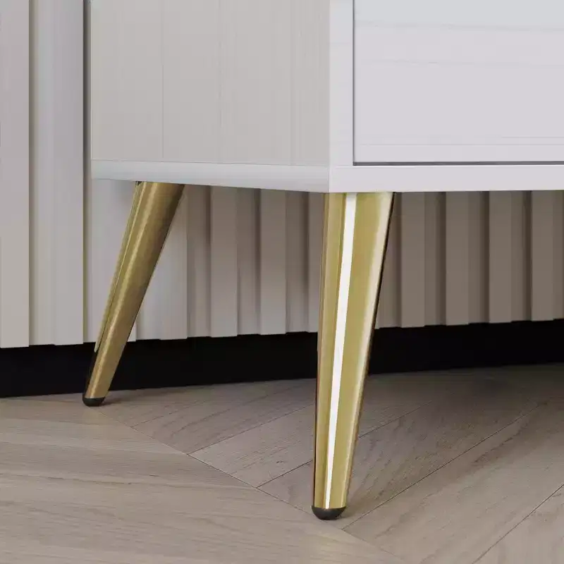 2-Drawer Nightstand with Gold Legs and Handles, Solid Wood