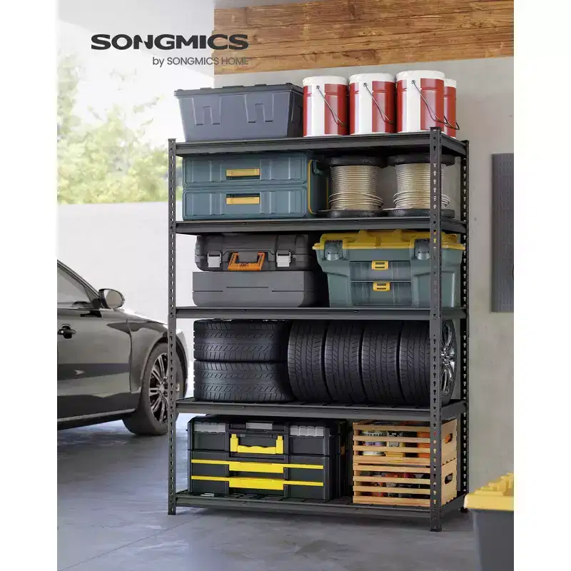 5-Tier Storage Shelves, Heavy-Duty Garage Shelving, Adjustable Shelving Unit, Steel Shelf, 2,200 lb Load, 24 x 48 x 72 Inches, Ink Black