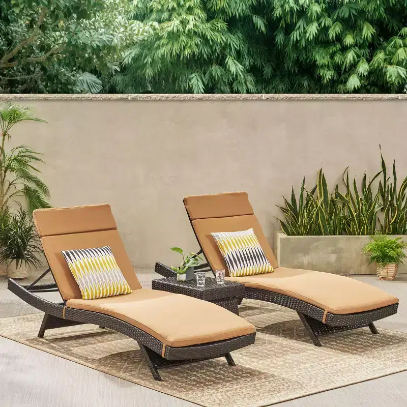 GDFStudio Olivia Multibrown 3 Piece Armless Chaise Lounge Chat Set with Cushions