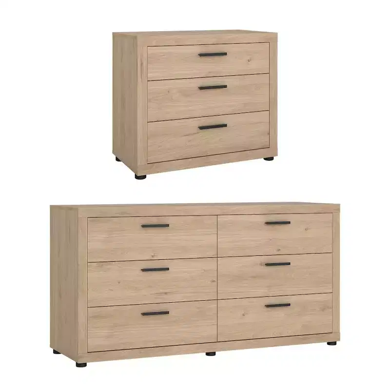 Tvilum, Mira 2-Piece Bedroom Set - 6 Drawer Double Dresser And Chest, Jackson Hickory
