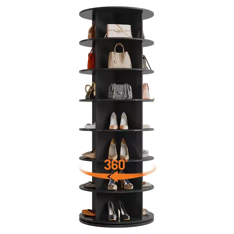 64'' Tall 7-Tier Rotating Shoe Rack Tower, 360° Free Standing Storage for 28-32 Pairs, Round Spinning Organizer for Entryway