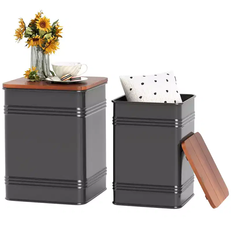 Ottoman with Storage, Industrial Nesting Ottoman Stool with Removable Lid, Metal Frame for Living Room