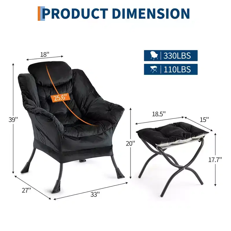 Lazy Chair with Ottoman & Side Pocket - Modern Lounge Accent Armchair, Comfy Reading Seat for Living Room, Bedroom & Office