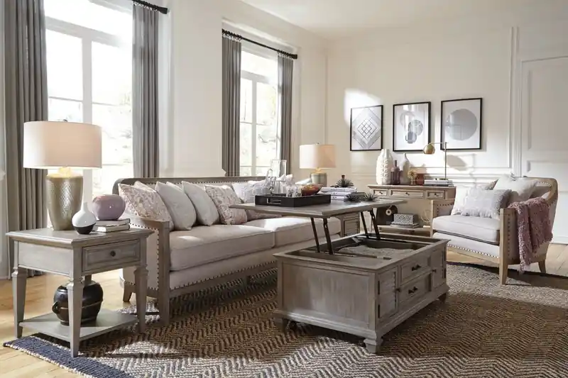 20 Traditional End Table with Storage and Shelf - Grey and Bronze Pine