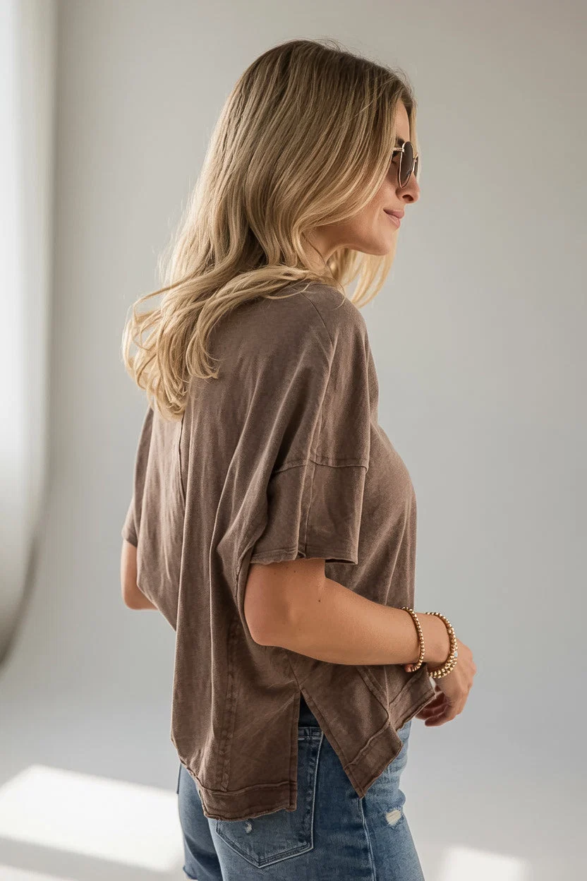V-Neck Relaxed Short Sleeve Cotton Top
