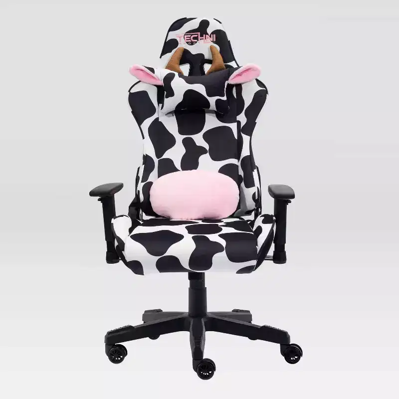 Ts85 Cow Print Luxx Series Gaming Chair Cow - Techni Sport: Velvet Upholstery, Memory Foam, Adjustable