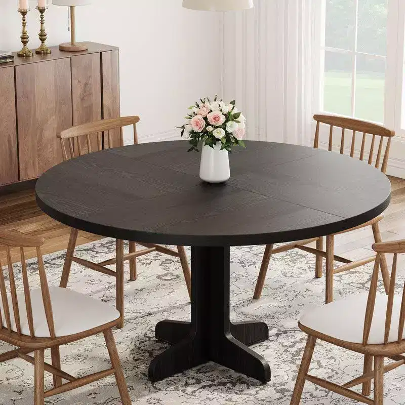 Round Dining Table for 4, 47 Inch Farmhouse Circle Kitchen Table with Wood Tabletop and Stable Base