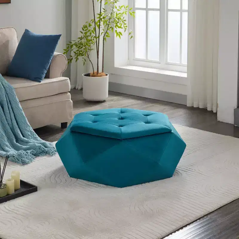 Christopher Knight Home Florence Modern Velvet Polygon Diamond Tufted Storage Ottoman