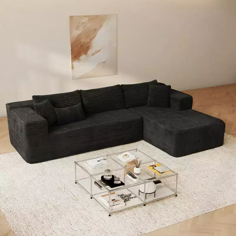 Famapy Modern Sectional Compressed Sofa Comfort and Style for Contemporary Living Spaces No Assembly Compressed Cotton Couch with Chaise